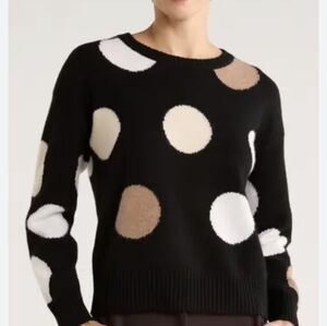Magaschoni Polka Dot Cashmere Sweater in Black Size M New